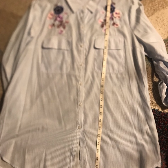 Express The City Striped Floral Embroidered Button Down Shirt - Picture 13 of 16